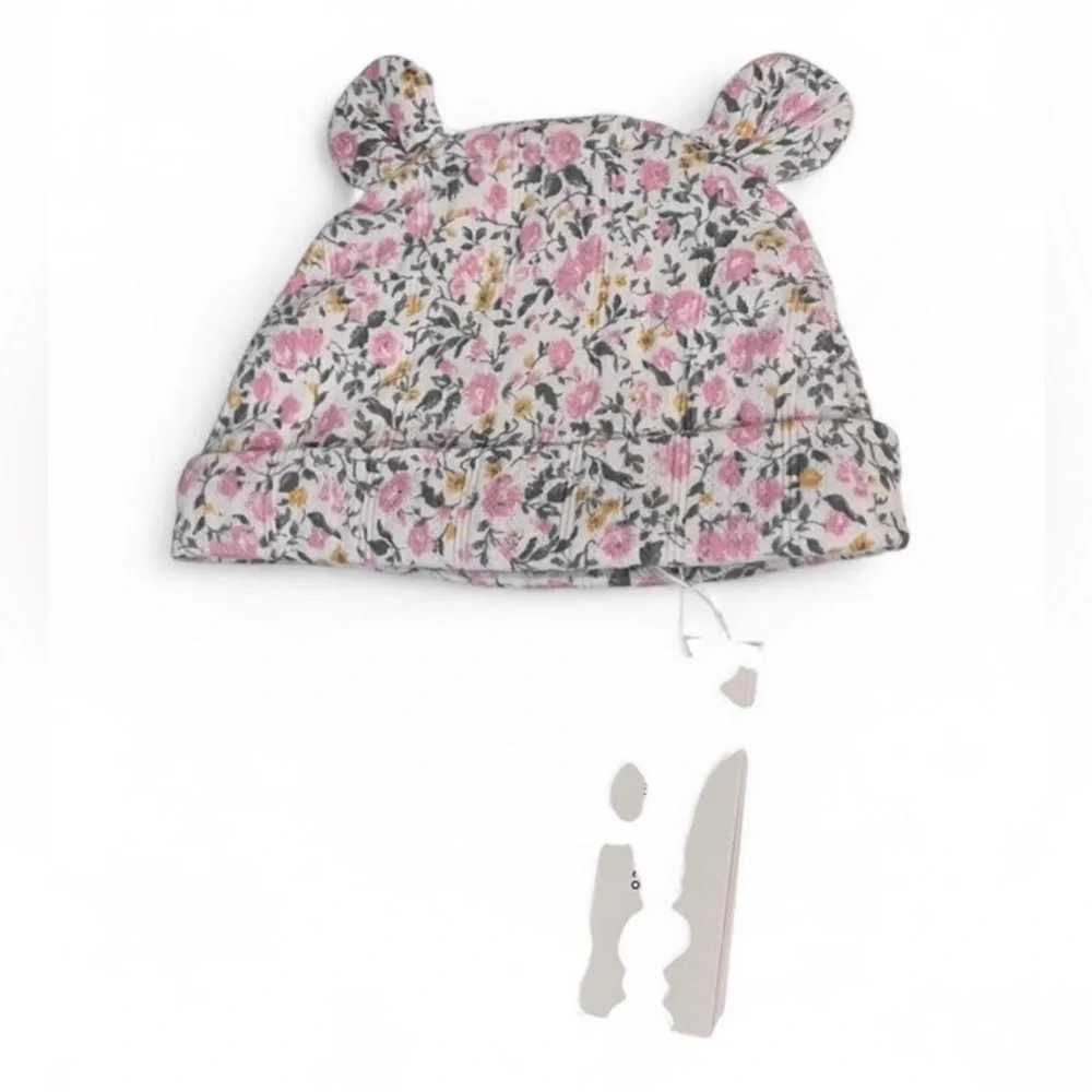 Janie and Jack Kids Hat with Floral Pattern - Pink and White NWT Size 3-6 Months